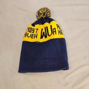 Almost Heaven West Virginia Knit Hat Blue Gold Acrylic Winter Beanie Boggin WVU